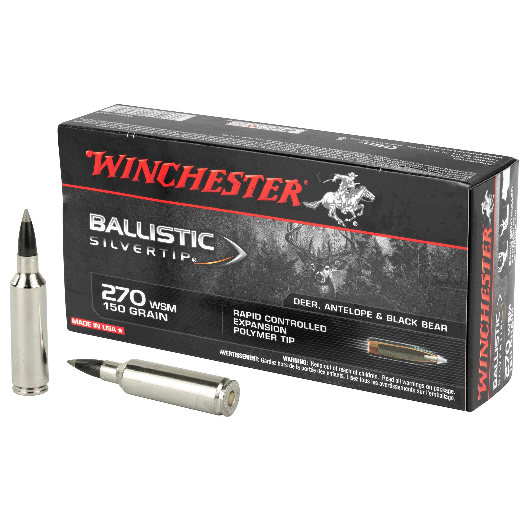 Winchester .270 WSM Ballistic Silvertip 150 grain Rapid Controlled Expansion Polymer Tip ammunition