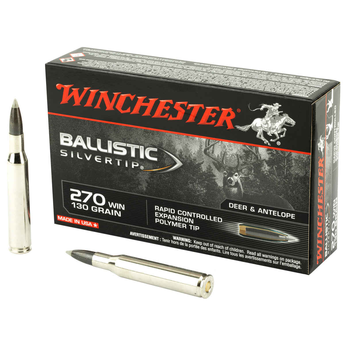Winchester Ballistic Silvertip Rapid Controlled Expansion Polymer Tip 130 Grain .270 Winchester 3050 fps 020892210226