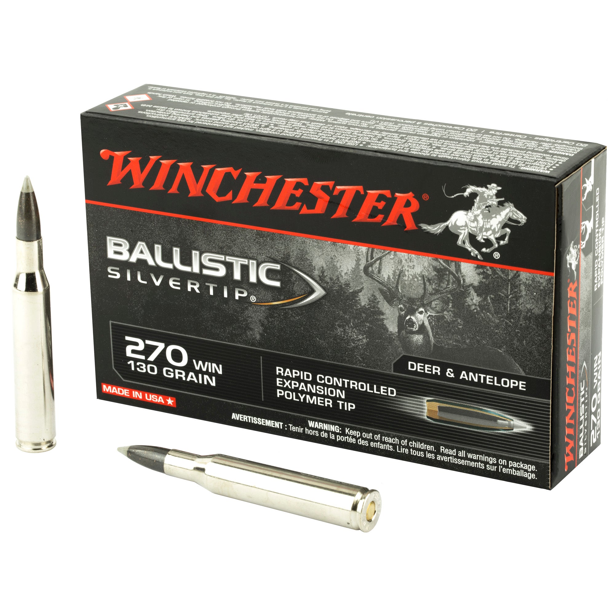 Winchester Ballistic Silvertip Rapid Controlled Expansion Polymer Tip 130 Grain .270 Winchester 3050 fps 020892210226