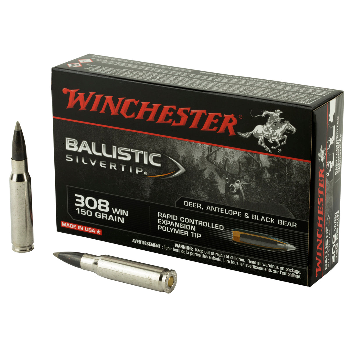 Winchester .308 Win / 7.62x51mm Ballistic Silvertip 150 grain Rapid Controlled Expansion Polymer Tip ammunition