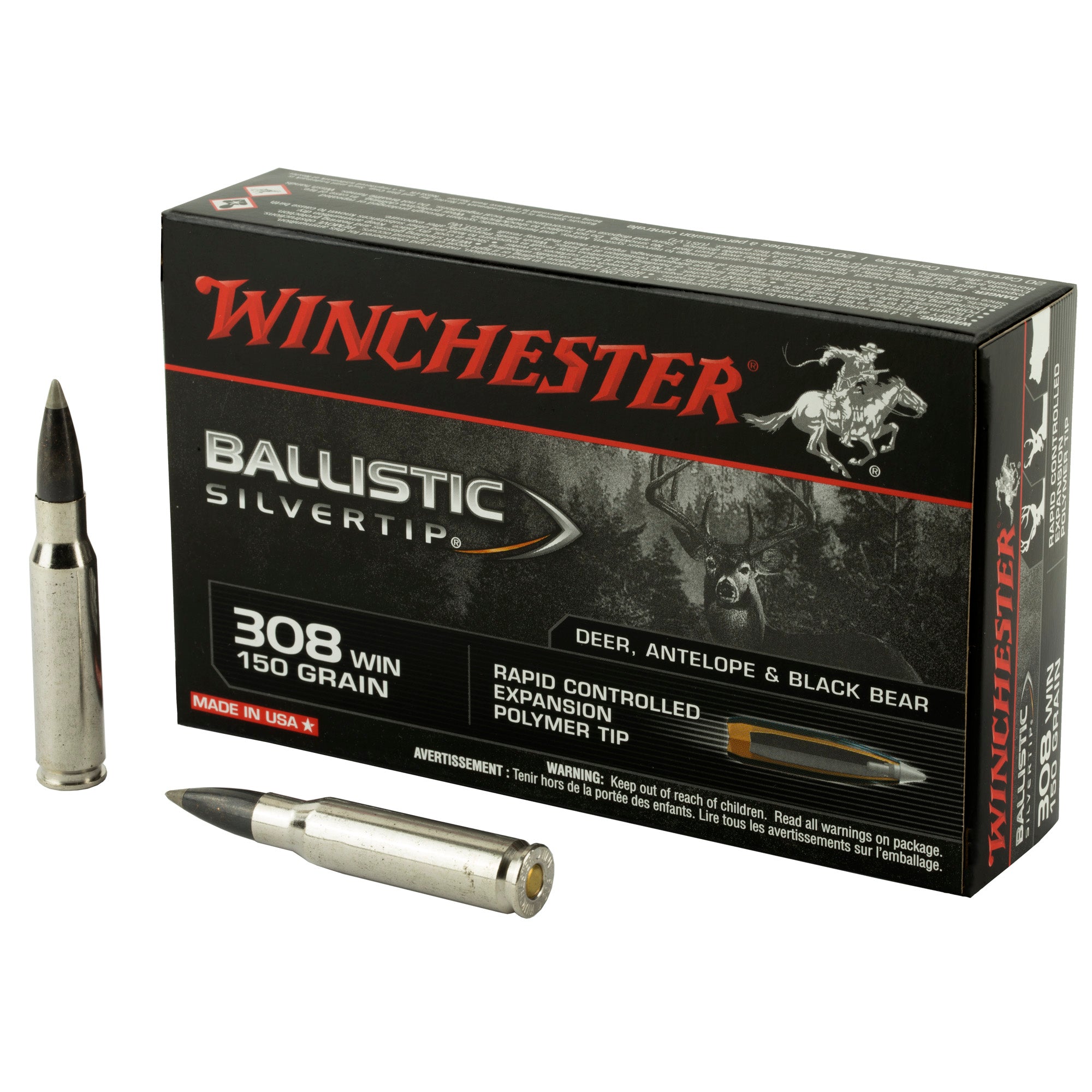 Winchester .308 Win / 7.62x51mm Ballistic Silvertip 150 grain Rapid Controlled Expansion Polymer Tip ammunition