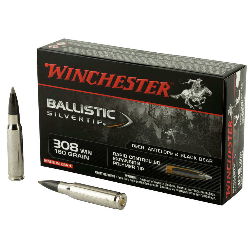 Winchester .308 Win / 7.62x51mm Ballistic Silvertip 150 grain Rapid Controlled Expansion Polymer Tip ammunition