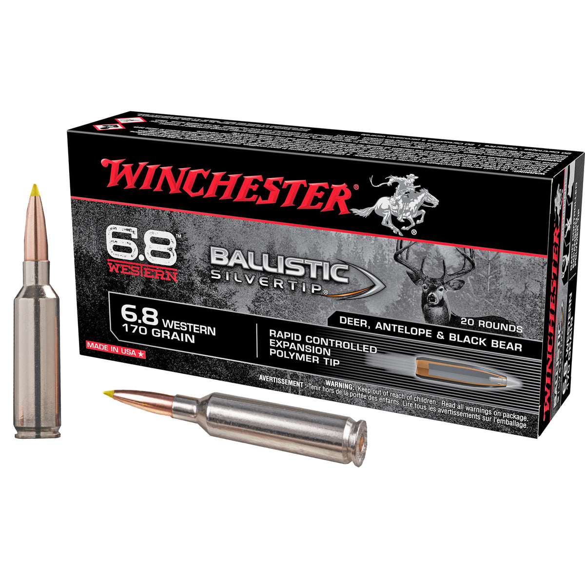 Winchester Ballistic Silvertip Rapid Controlled Expansion Polymer Tip 170 Grain 6.8 Western 2920 fps 020892230279