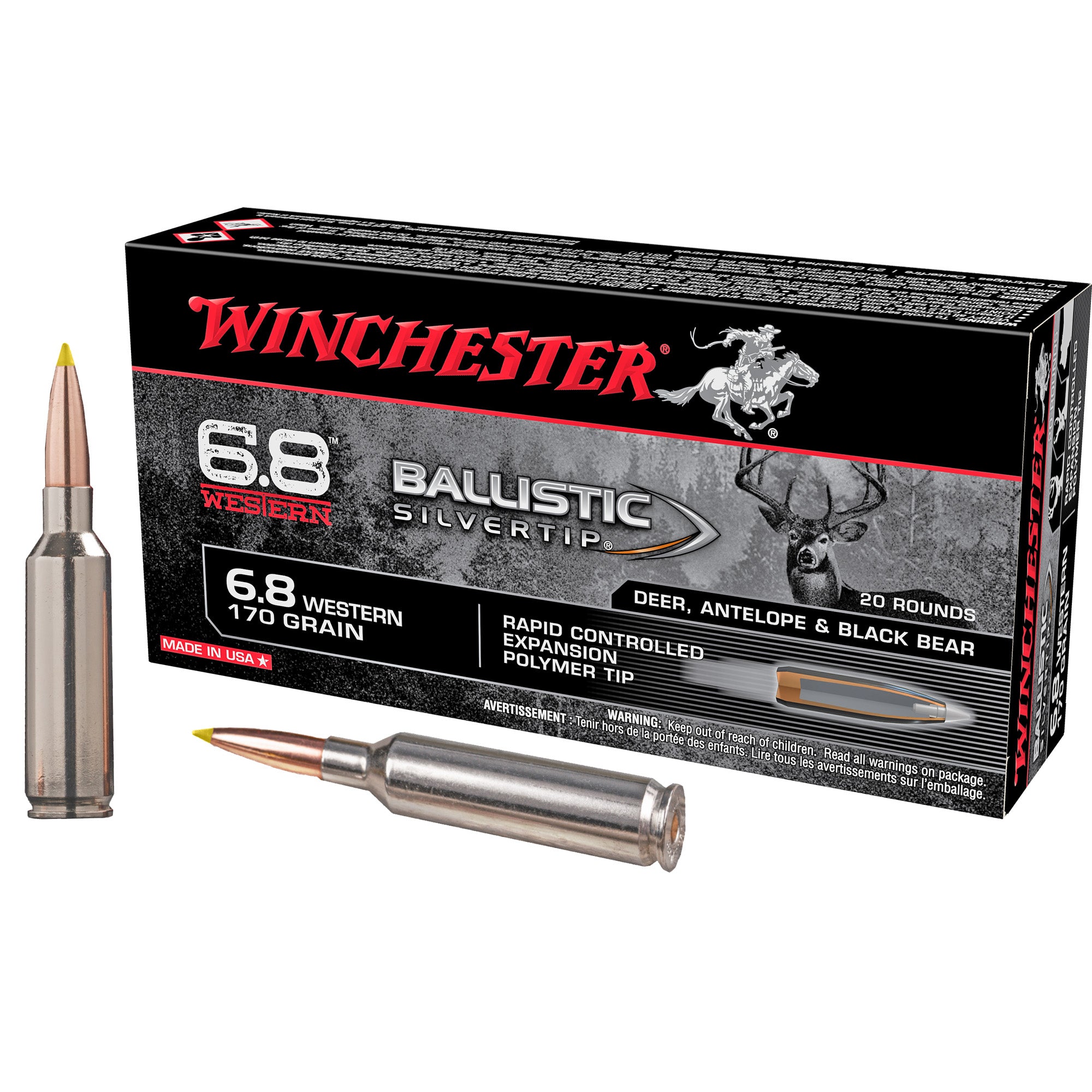 Winchester Ballistic Silvertip Rapid Controlled Expansion Polymer Tip 170 Grain 6.8 Western 2920 fps 020892230279