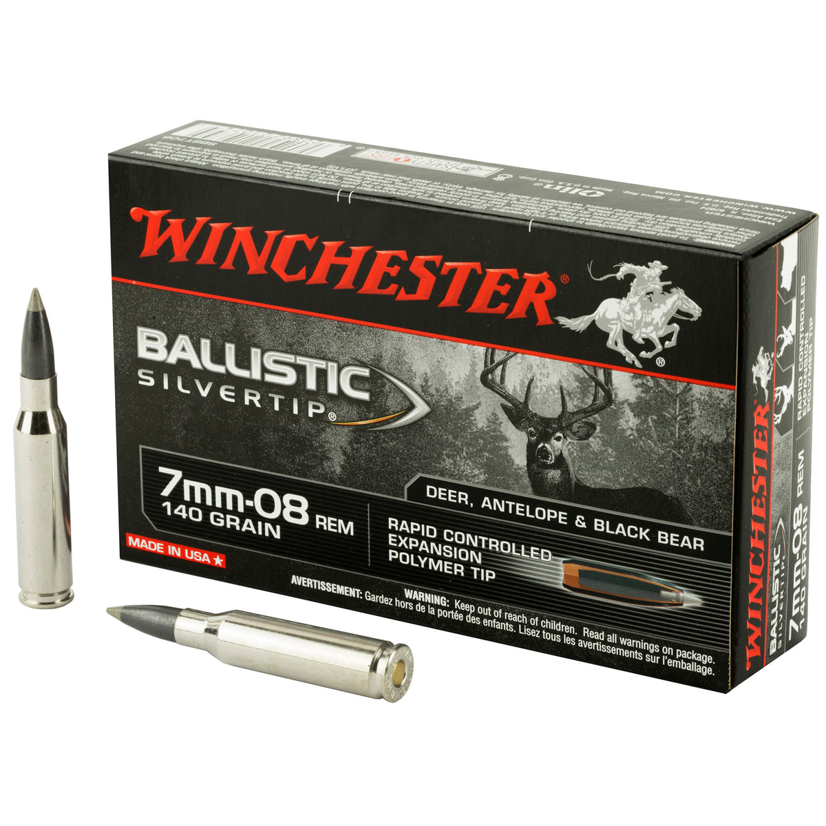 Winchester Ballistic Silvertip Rapid Controlled Expansion Polymer Tip 140 Grain 7mm-08 Remington 2770 fps 020892210745