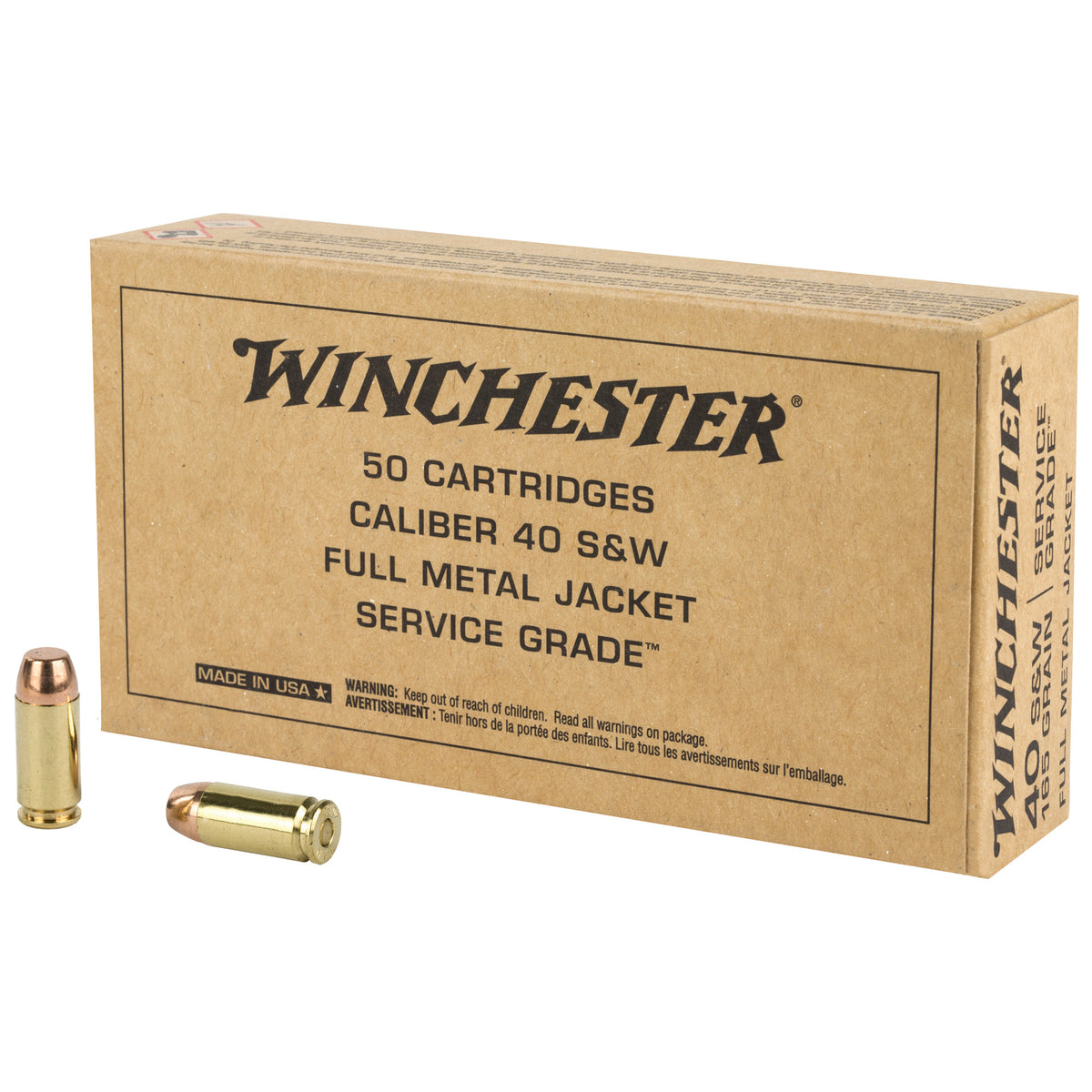 Winchester Service Grade Full Metal Jacket Flat Nose 165 Grain .40 S&W 1060FPS 020892226029