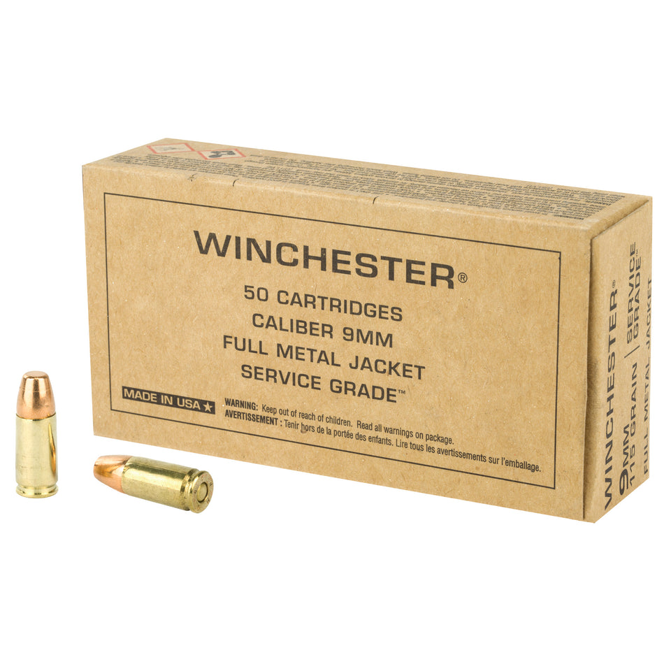 Winchester Service Grade Full Metal Jacket 115 Grain 9mm Luger/Parabellum 1300 fps 020892225190