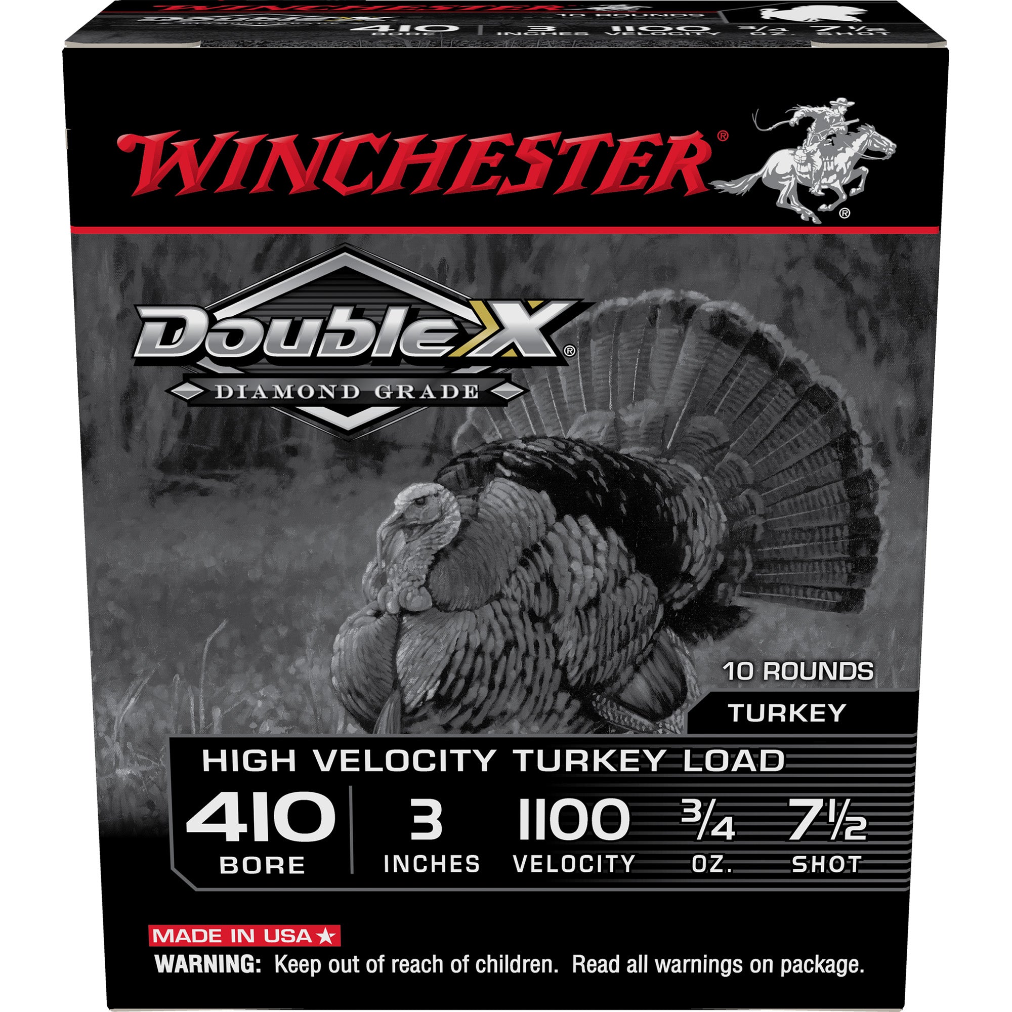 Winchester .410 Bore Shotgun Ammo Double X High Velocity Turkey Load Diamond Grade Turkey 3 in 3/4 oz #7.5