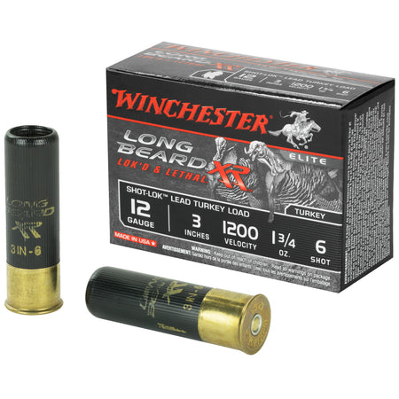 Winchester 12 Gauge Shotgun Ammo Long Beard XR Shot-Lok with Plated Lead Shot Turkey 3 in 1-3/4 oz #6