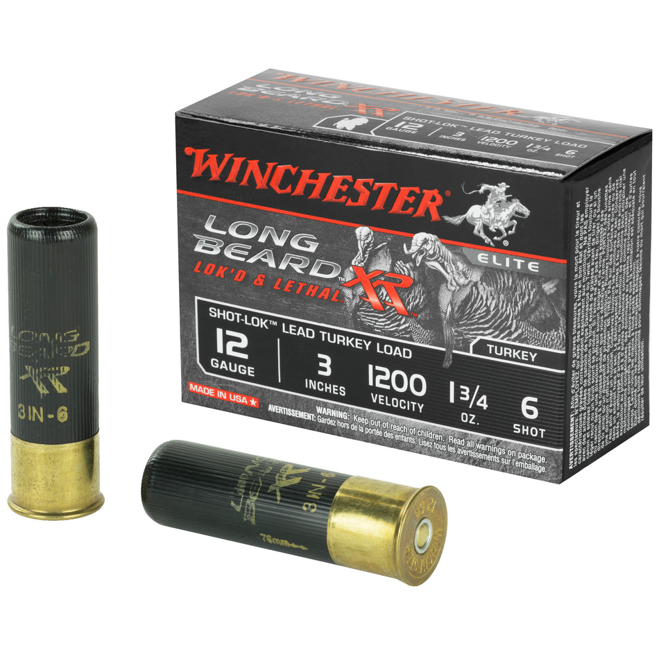 Winchester 12 Gauge Shotgun Ammo Long Beard XR Shot-Lok with Plated Lead Shot Turkey 3 in 1-3/4 oz #6