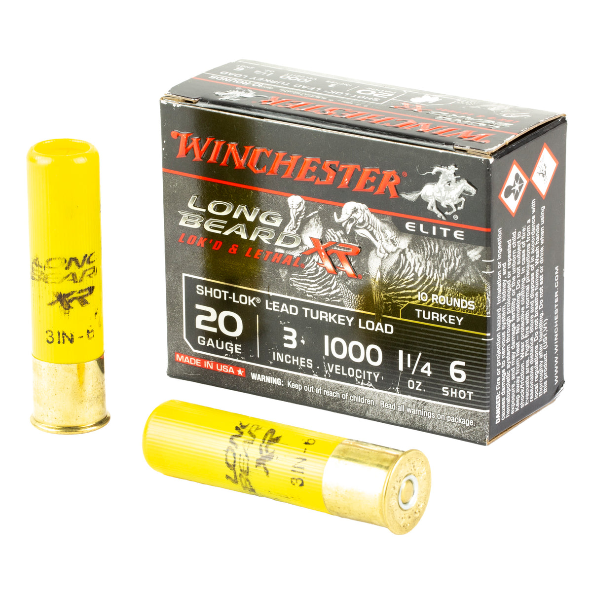 Winchester 20 Gauge Shotgun Ammo Long Beard XR Shot-Lok Turkey 3 in 1-1/4 oz #6
