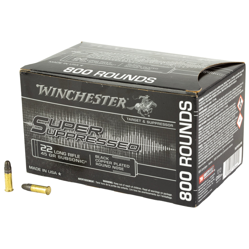Winchester Super Suppressed Black Copper Plated Round Nose 45 Grain .22 Long Rifle 1090 fps 020892104440