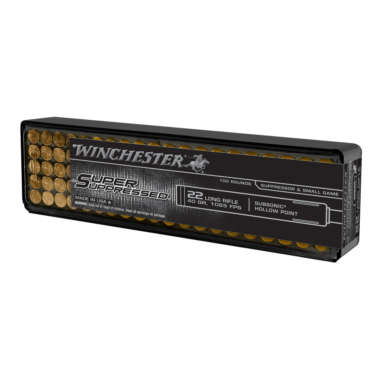 Winchester .22 Long Rifle Super Suppressed 40 grain Lead Hollow Point ammunition