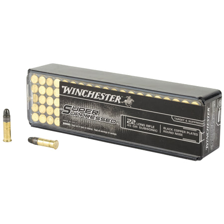 Winchester Super Suppressed Black Copper Plated Round Nose 45 Grain .22 Long Rifle 1090 fps 020892104037