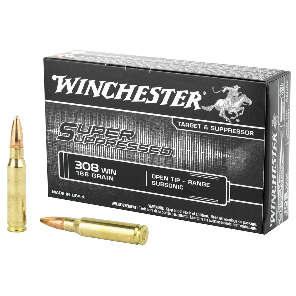 Winchester .308 Win / 7.62x51mm Super Suppressed 168 grain Open Tip Range ammunition