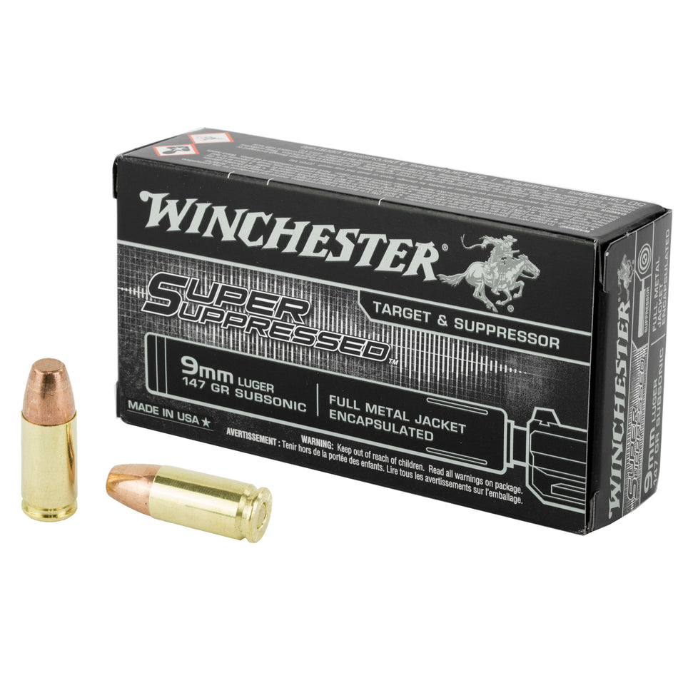 Winchester Super Suppressed Encapsulated Full Metal Jacket 147 Grain 9mm Luger/Parabellum 990 fps 020892224445