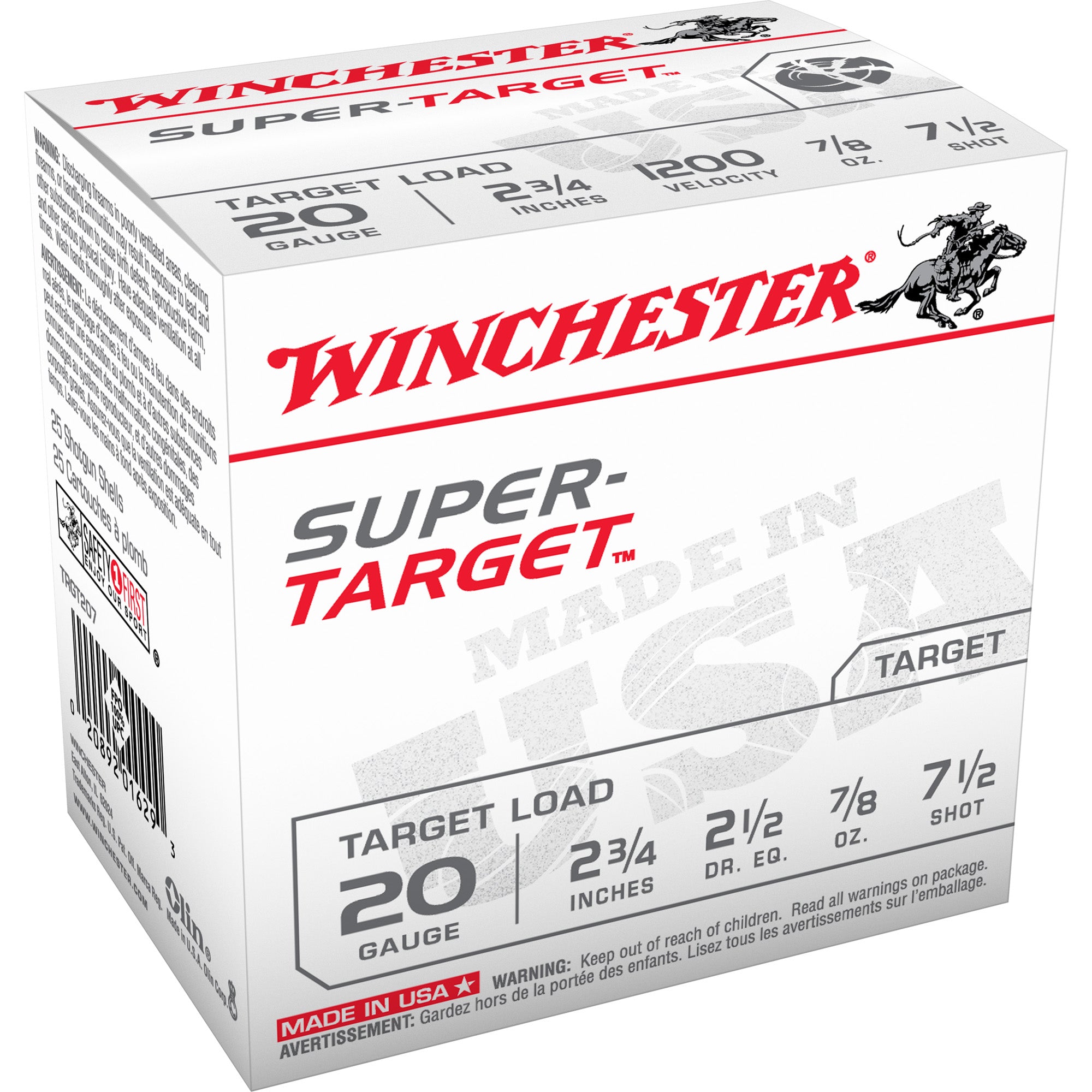 Winchester 20 Gauge Shotgun Ammo USA Super-Target 2.75 in 7/8 oz #7.5
