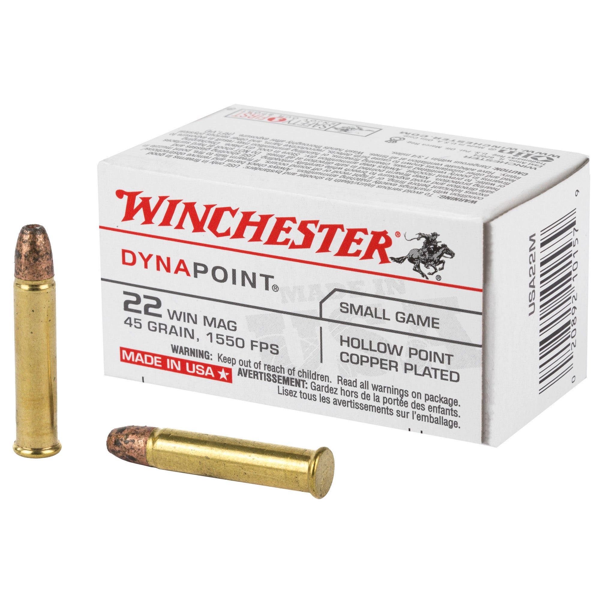 Winchester USA Dynapoint Pistol Ammo 22 Mag 45 grain Copper Plated Hollow Point (CPHP)