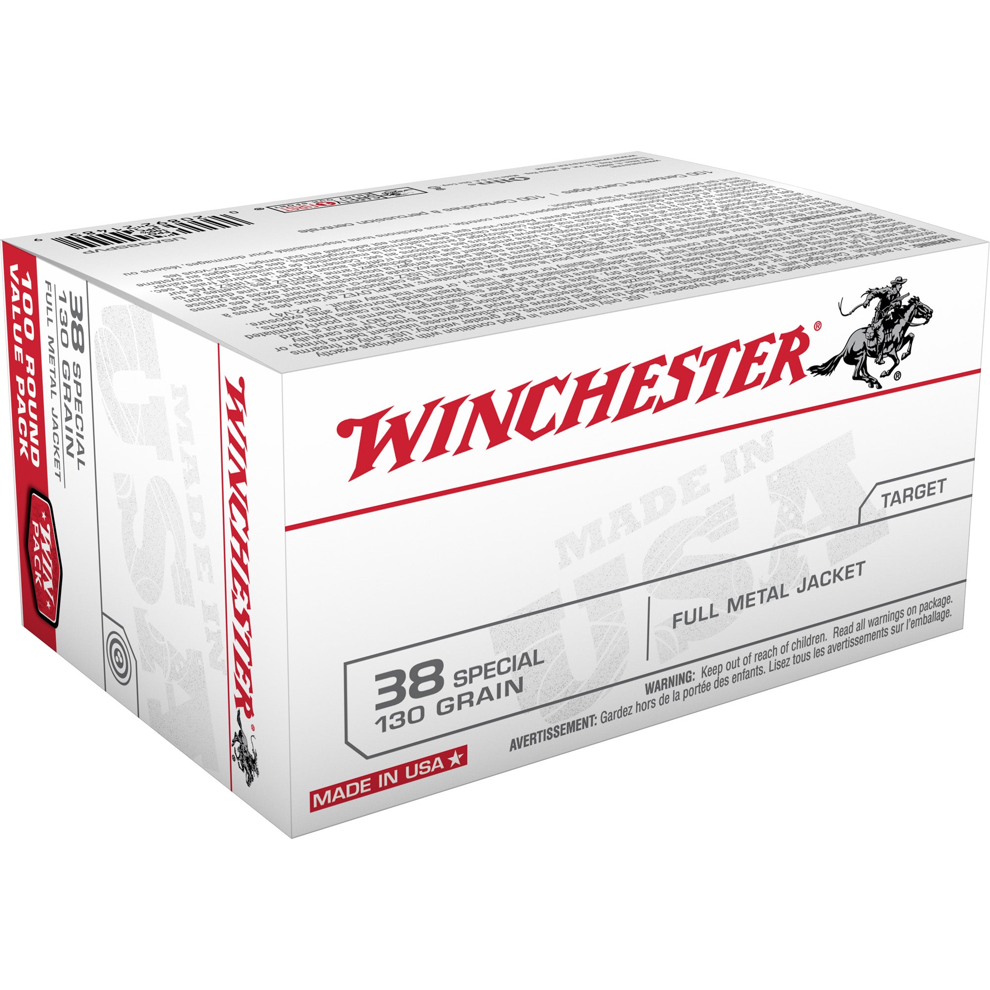 Winchester .38 Special USA WHITE BOX TARGET Value Pack 130 grain Full Metal Jacket ammunition