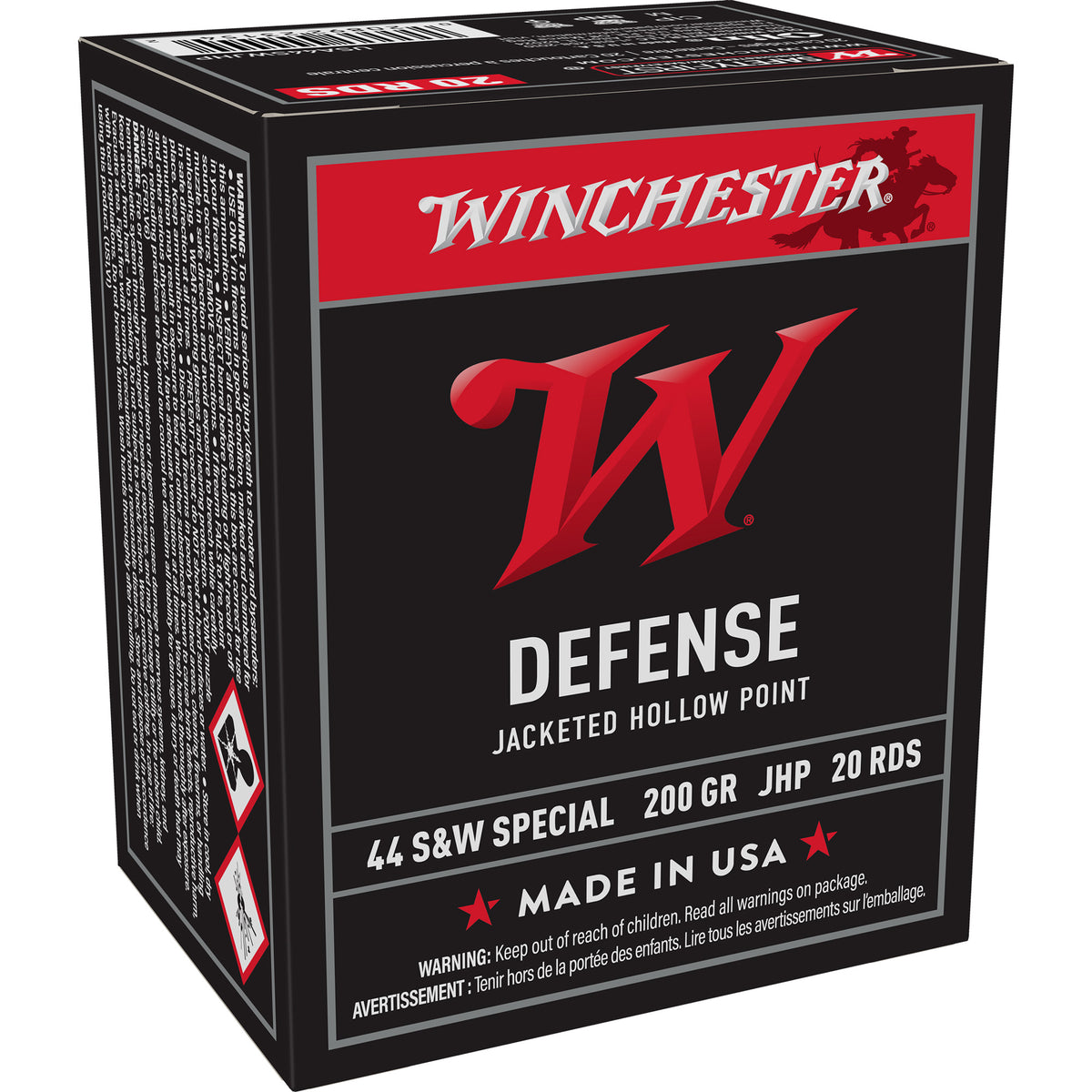 Winchester .44 S&W Special USA WHITE BOX 200 grain Jacketed Hollow Point ammunition