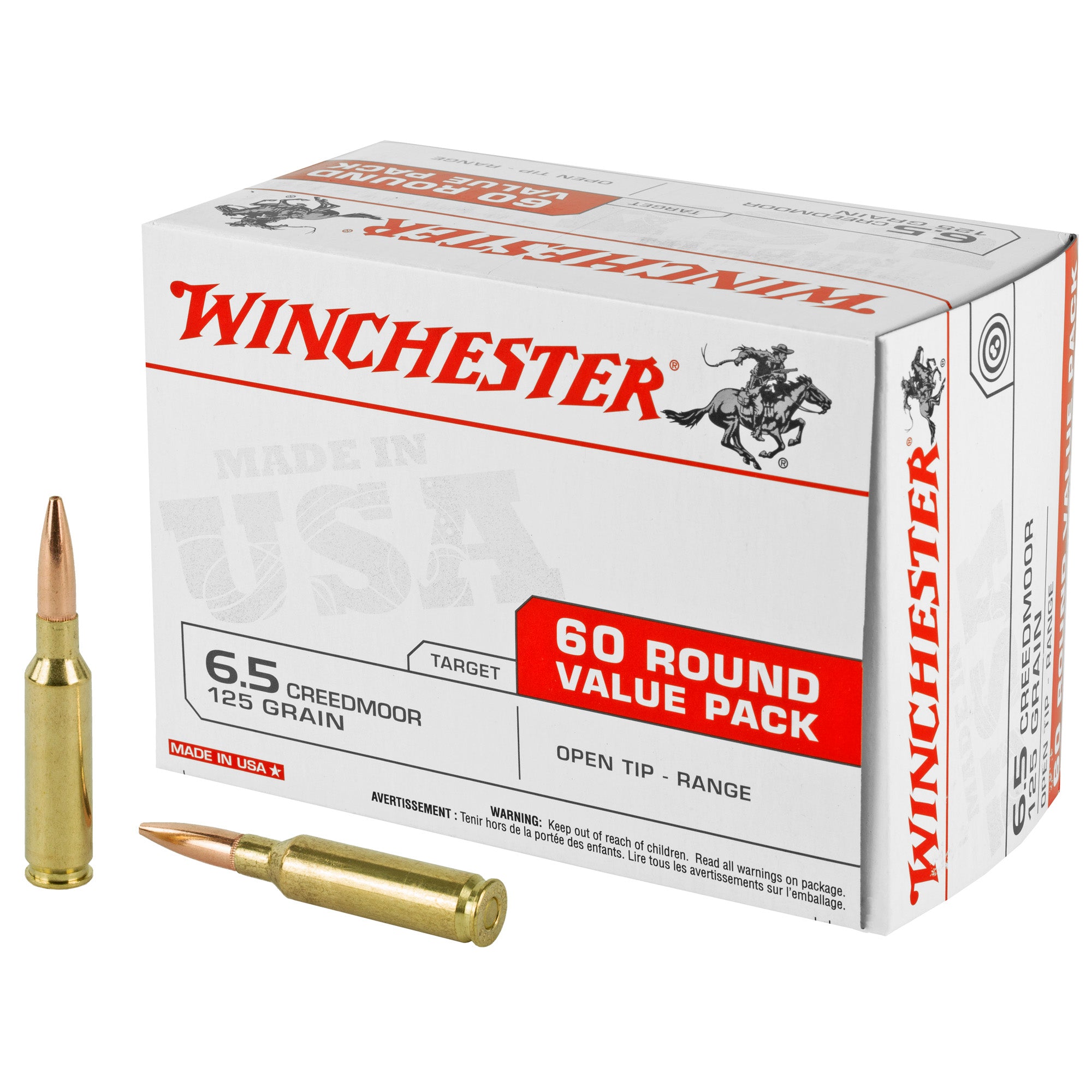 Winchester 6.5mm Creedmoor USA White Box Value Pack 125 grain Open Tip ammunition