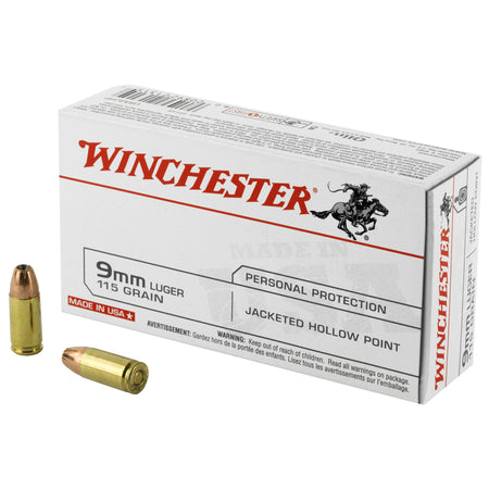 Winchester USA Jacketed Hollow Point 115 Grain 9mm Luger/Parabellum 1165 fps 020892213159