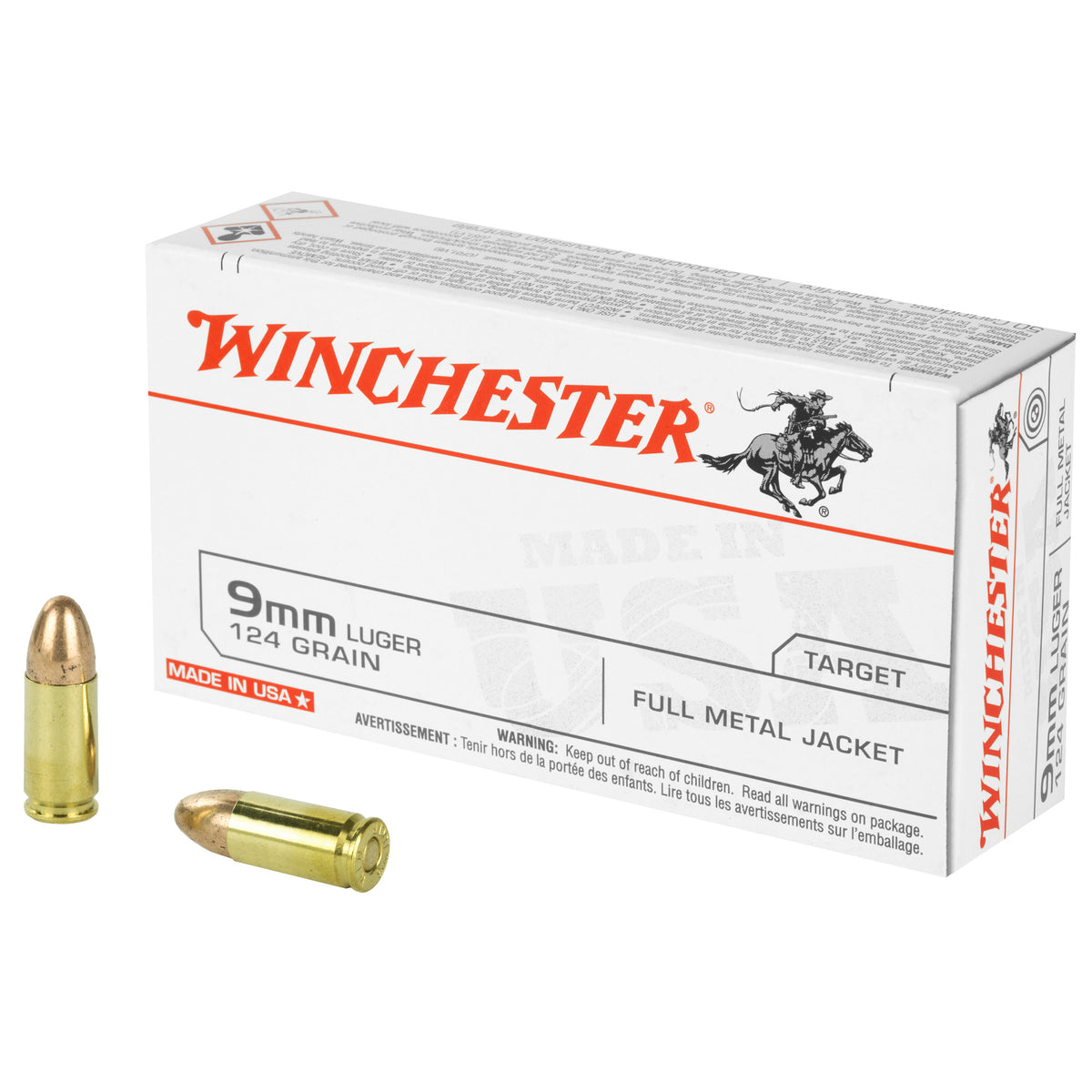 Winchester 9mm Luger / Parabellum USA 124 grain Full Metal Jacket ammunition
