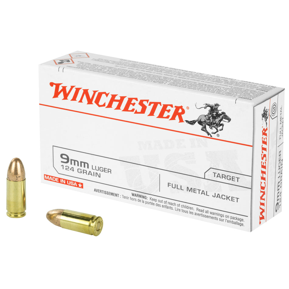 Winchester 9mm Luger / Parabellum USA 124 grain Full Metal Jacket ammunition