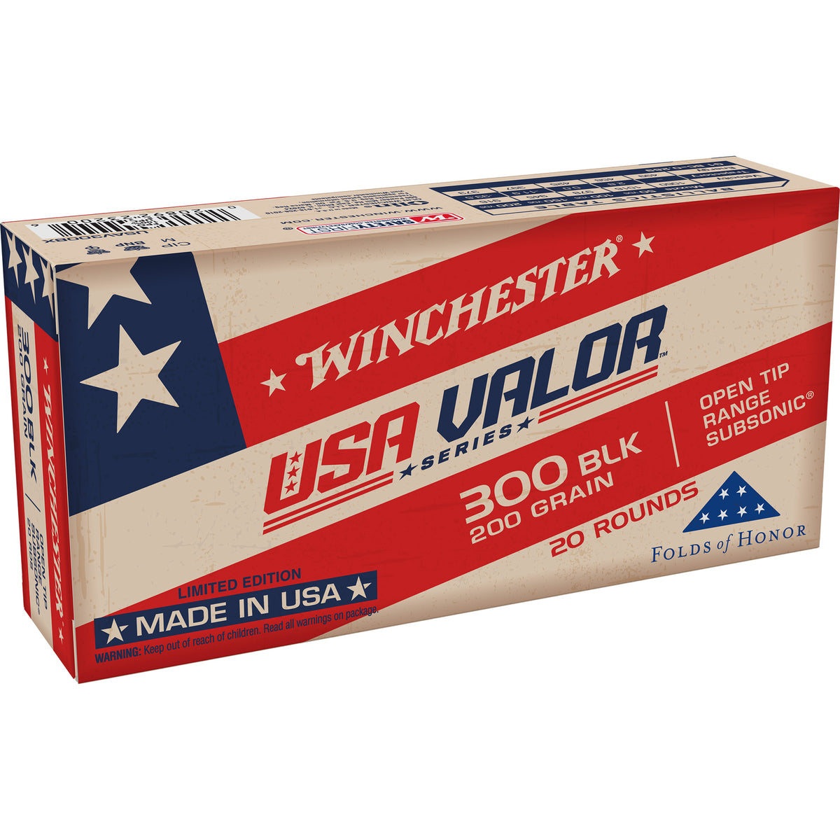 Winchester .300 AAC Blackout USA VALOR 200 grain Open Tip ammunition