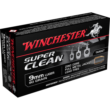 Winchester Super Clean Lead Free Full Metal Jacket 90 Grain 9mm Luger/Parabellum 1225 fps 020892222755