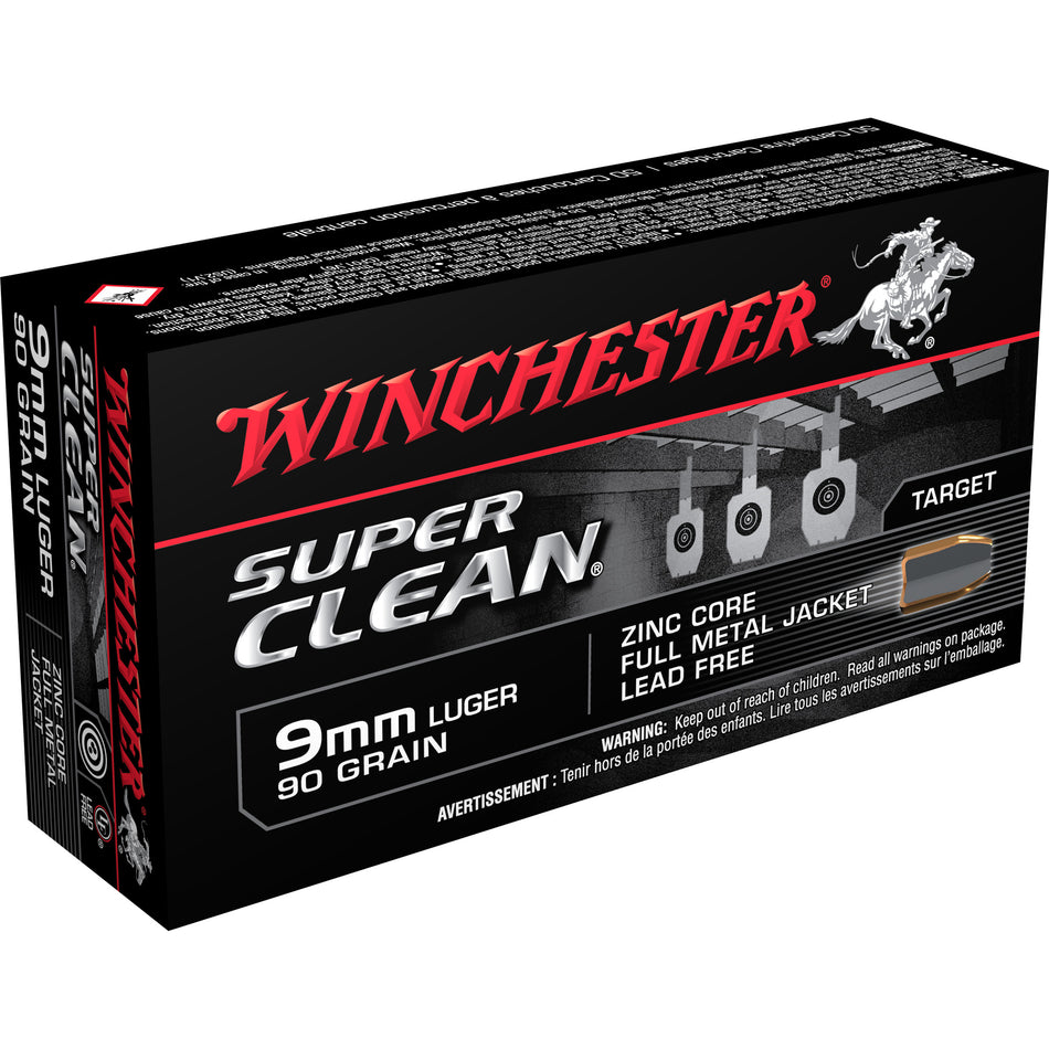 Winchester Super Clean Lead Free Full Metal Jacket 90 Grain 9mm Luger/Parabellum 1225 fps 020892222755