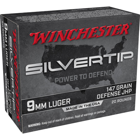 Winchester 9mm Luger / Parabellum Silvertip Defense 147 grain Jacket Hollow Point ammunition