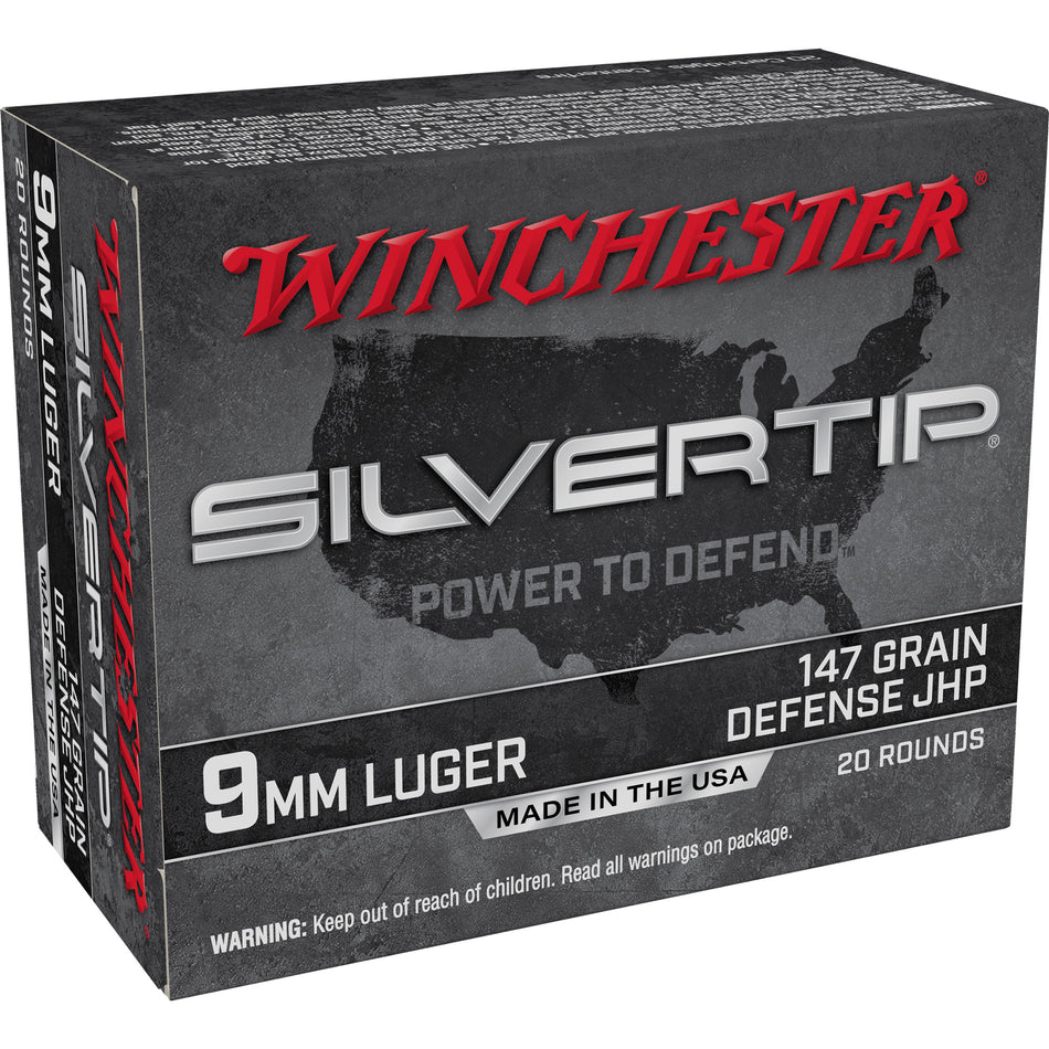 Winchester 9mm Luger / Parabellum Silvertip Defense 147 grain Jacket Hollow Point ammunition
