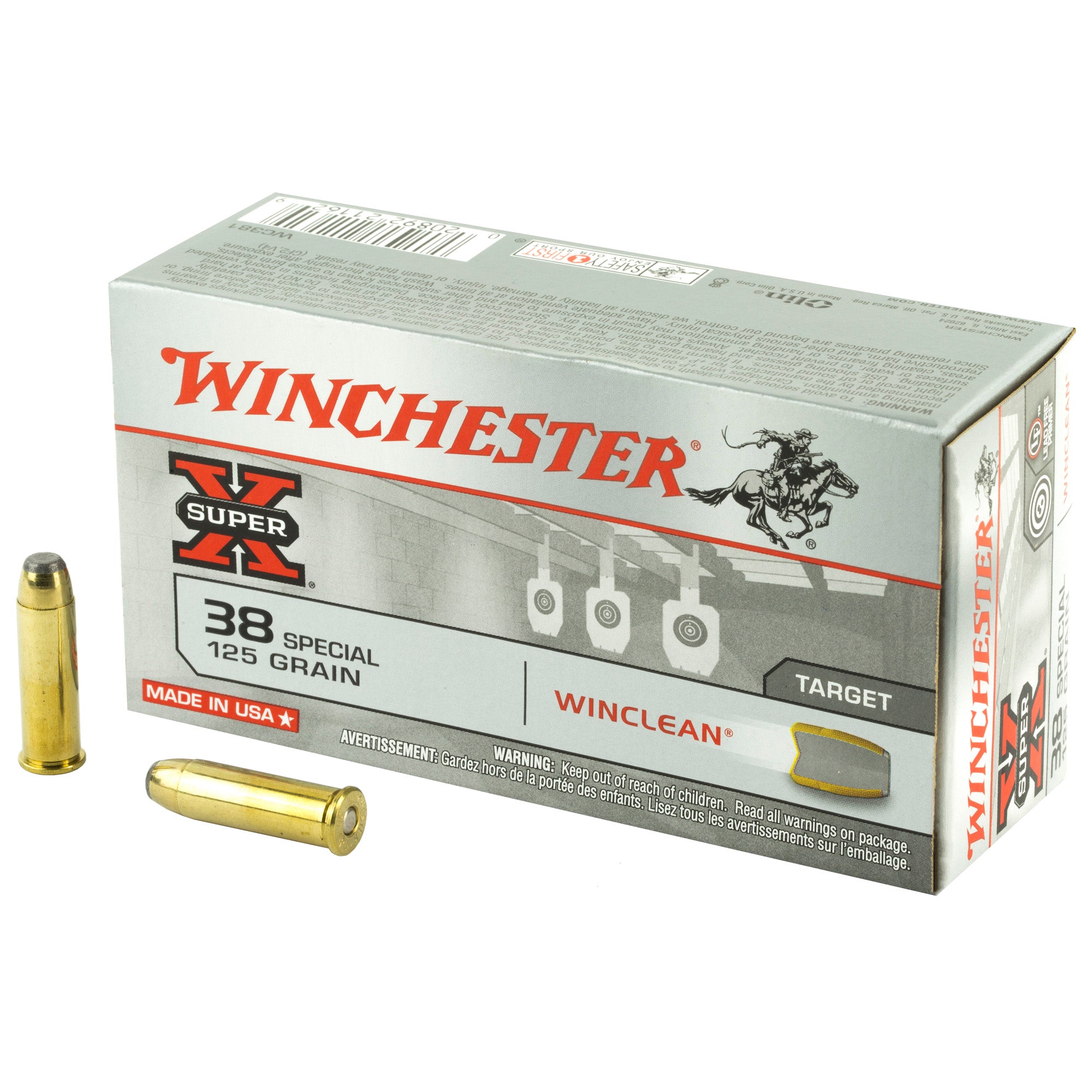 Winchester Super-X Jacketed Flat Point WinClean Winclean Brass Enclosed Base 125 Grain .38 Special 775 fps 020892211629