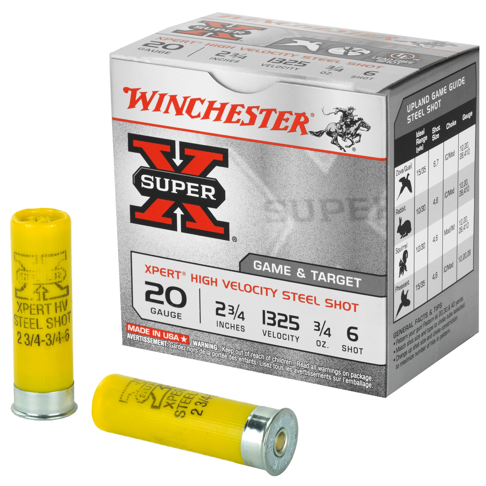 Winchester Super-X Xpert Hi-Velocity Steel 20 Gauge (20 ga.) 2.75 in. 3/4 oz. 6 Shot 25 rd.