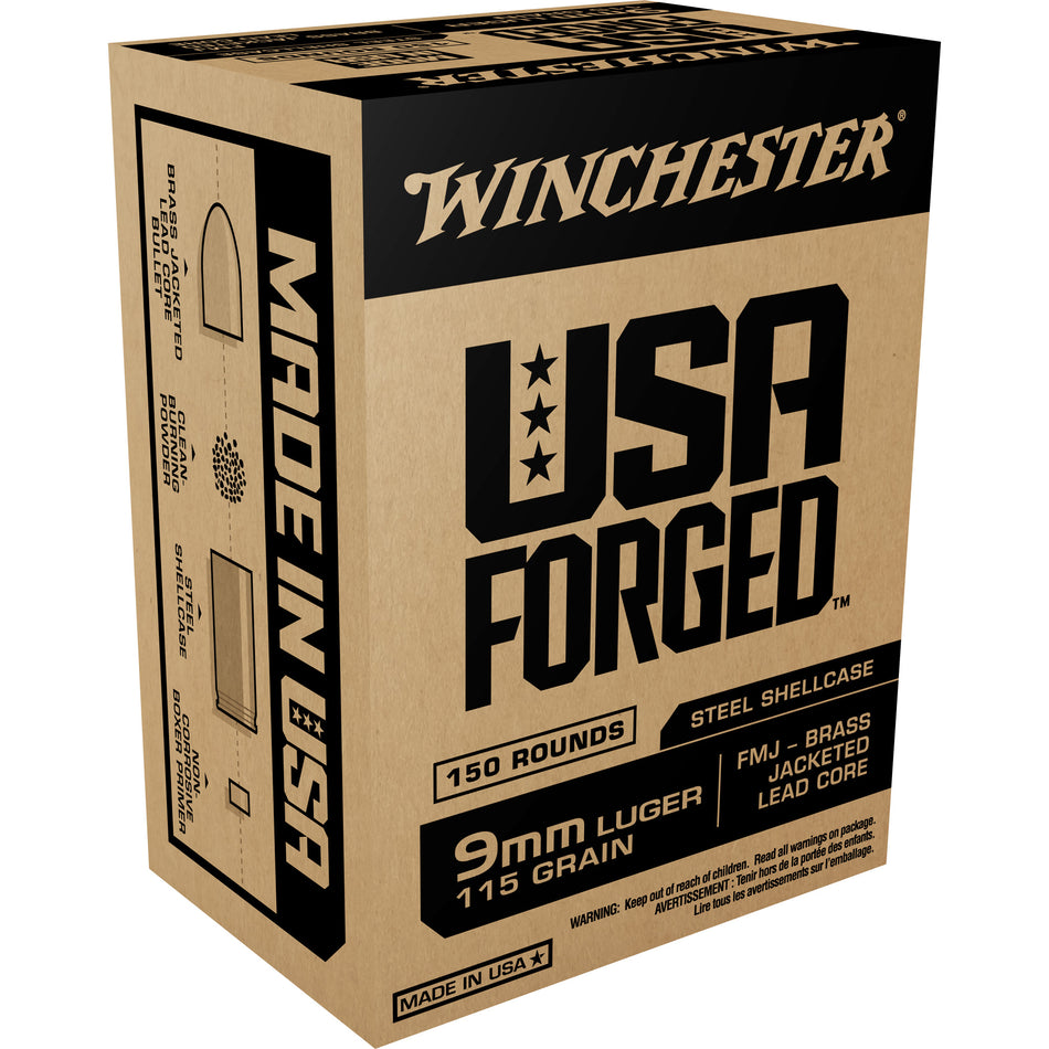 Winchester 9mm Luger / Parabellum USA Forged 115 grain Full Metal Jacket ammunition