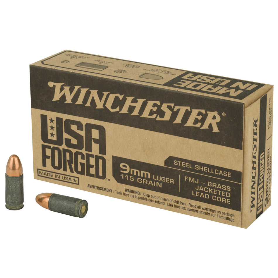 Winchester 9mm Luger / Parabellum USA Forged 115 grain Full Metal Jacket ammunition