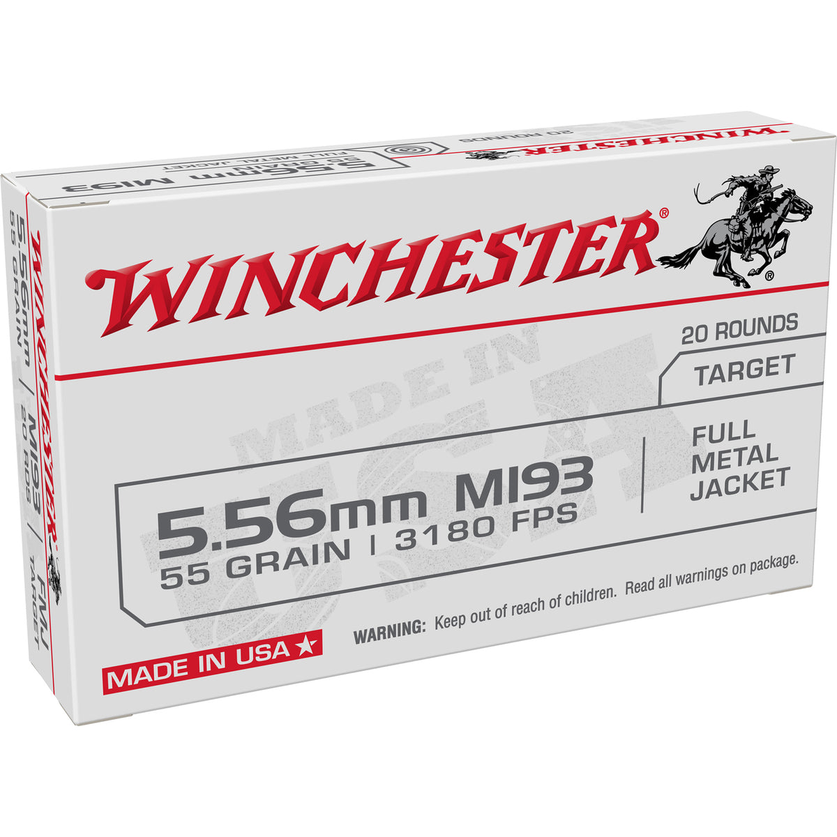 Winchester 5.56x45mm NATO 55 Grain M193 Full Metal Jacket (FMJ)