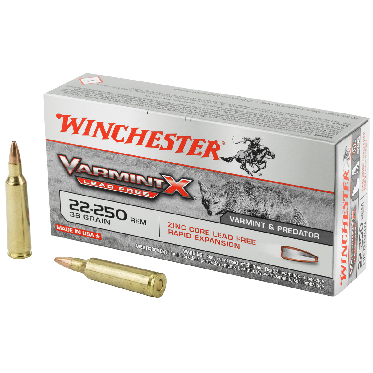 Winchester .22-250 Remington Varmint X Lead Free 38 grain Lead Free Polymer Tip Rapid Expansion ammunition
