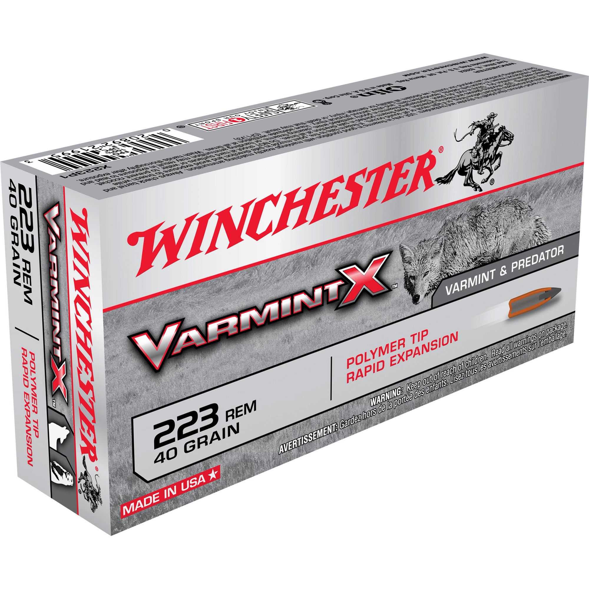 Winchester Varmint X Polymer Tip Rapid Expansion 40 Grain .223 Remington 3600 fps 020892219953