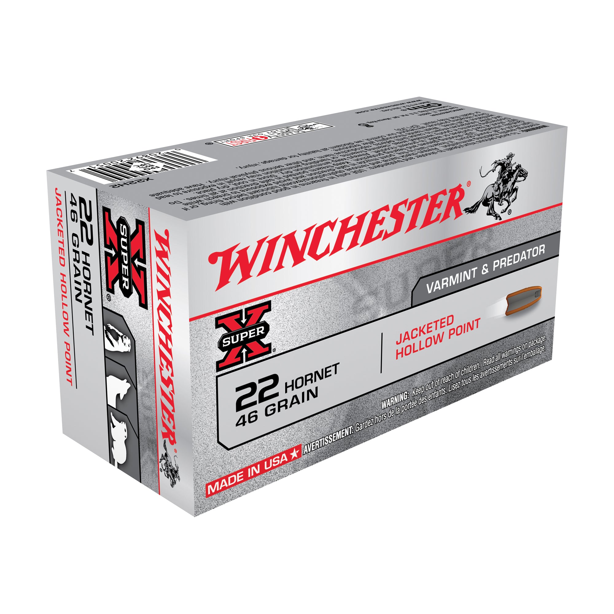Winchester .22 Hornet Super-X 46 grain Jacketed Hollow Point ammunition