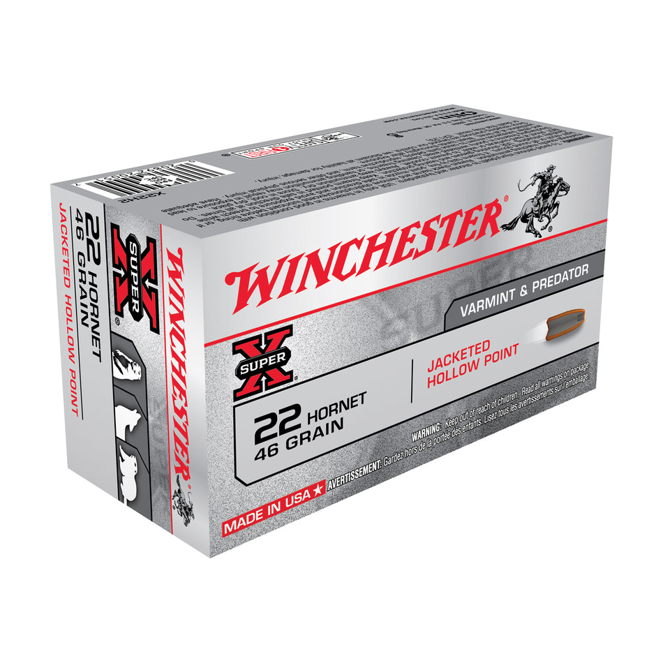 Winchester .22 Hornet Super-X 46 grain Jacketed Hollow Point ammunition