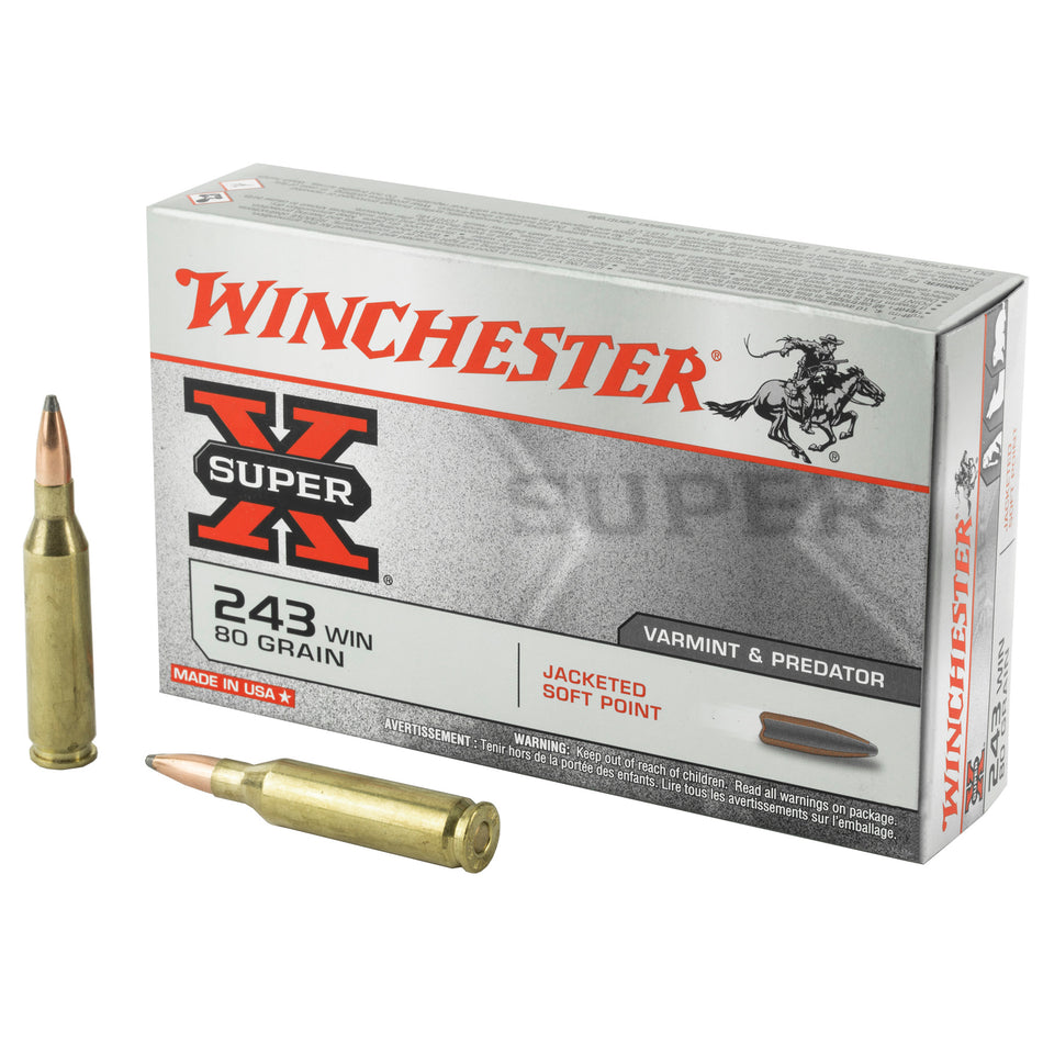 Winchester Super-X Jacketed Soft Point 80 Grain .243 Winchester 3350 fps 020892200319