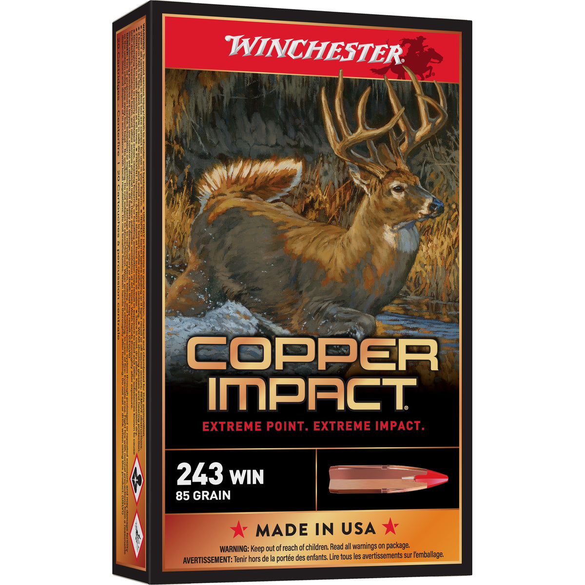 Winchester Deer Season XP Copper Impact Copper Extreme Point Lead-Free 85 Grain .243 Winchester 3260 fps 020892224186