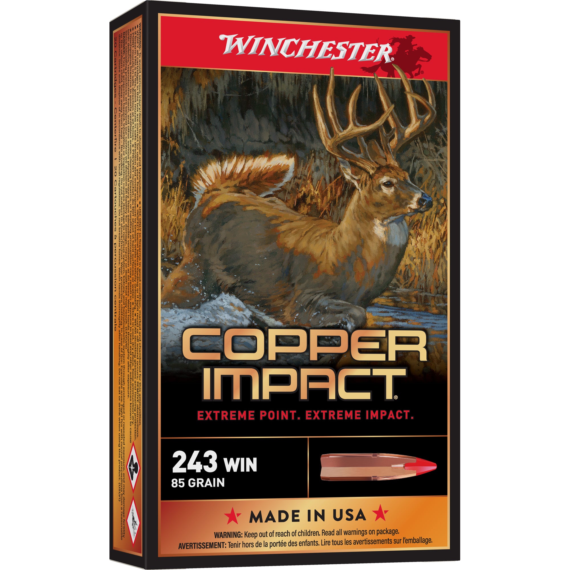 Winchester Deer Season XP Copper Impact Copper Extreme Point Lead-Free 85 Grain .243 Winchester 3260 fps 020892224186