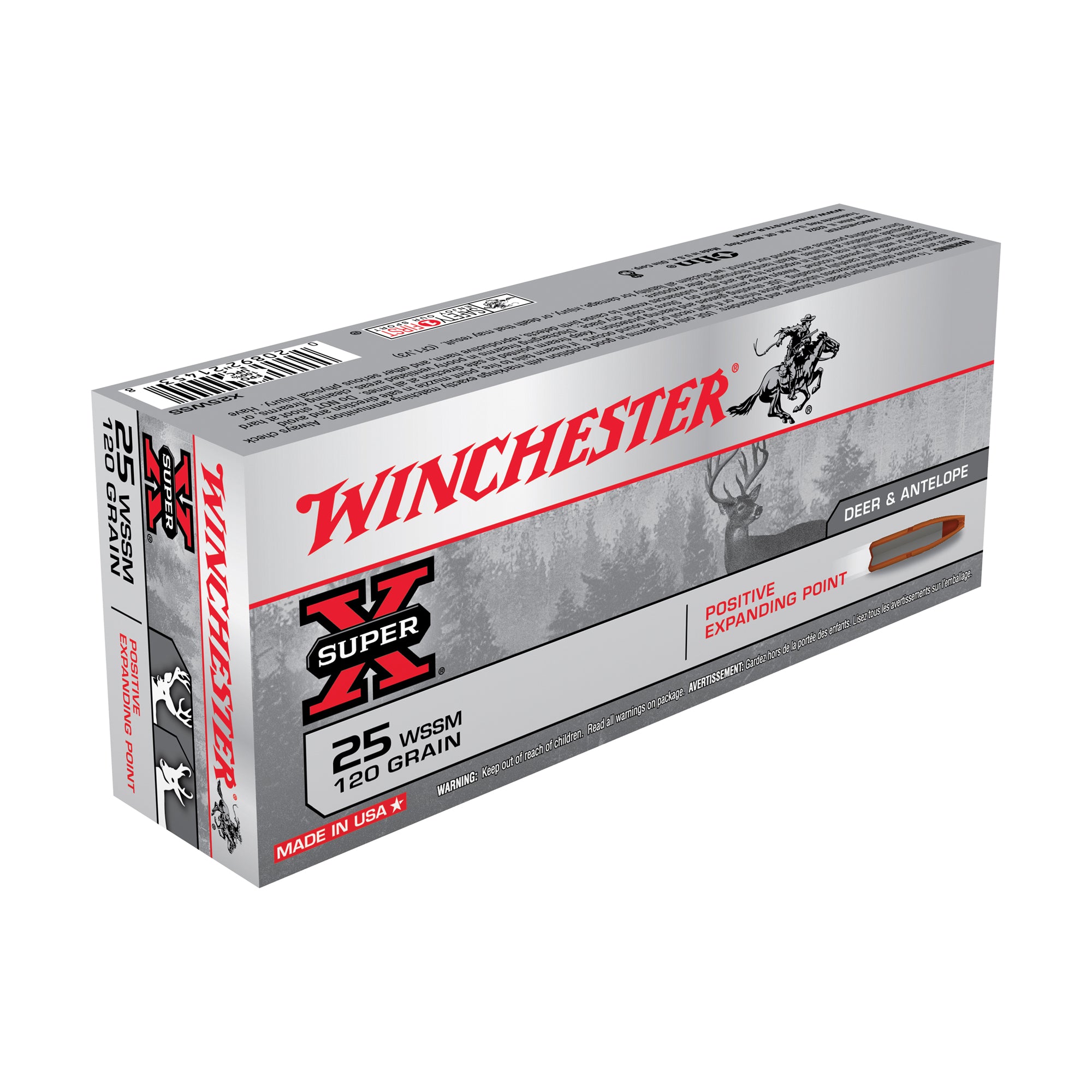 Winchester .25 WSSM Super-X 120 grain Positive Expanding Point ammunition