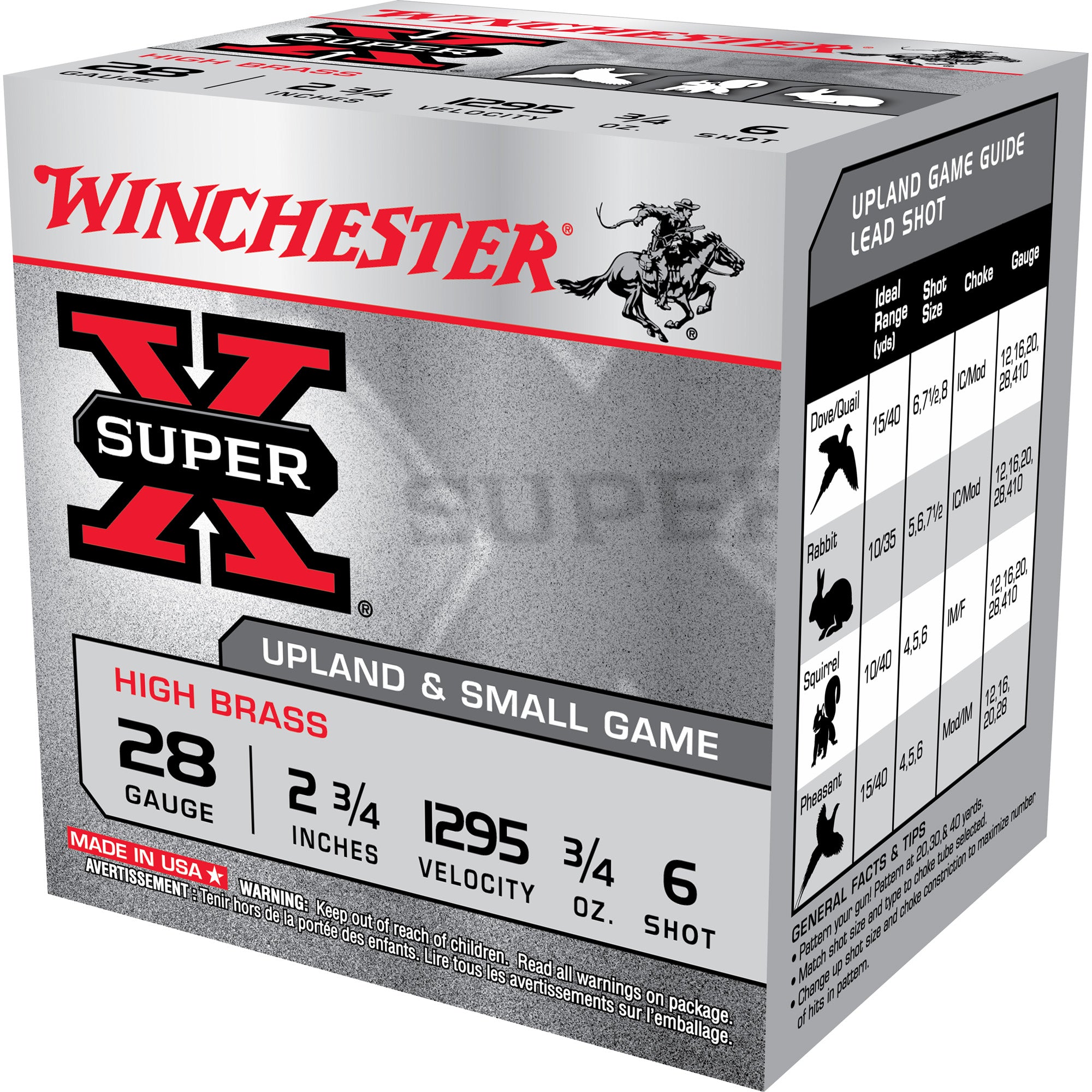 Winchester WNX286 Super X Heavy Game Load 28 Gauge 2.75" 3/4oz 6 Shot 1295 fps 020892023390