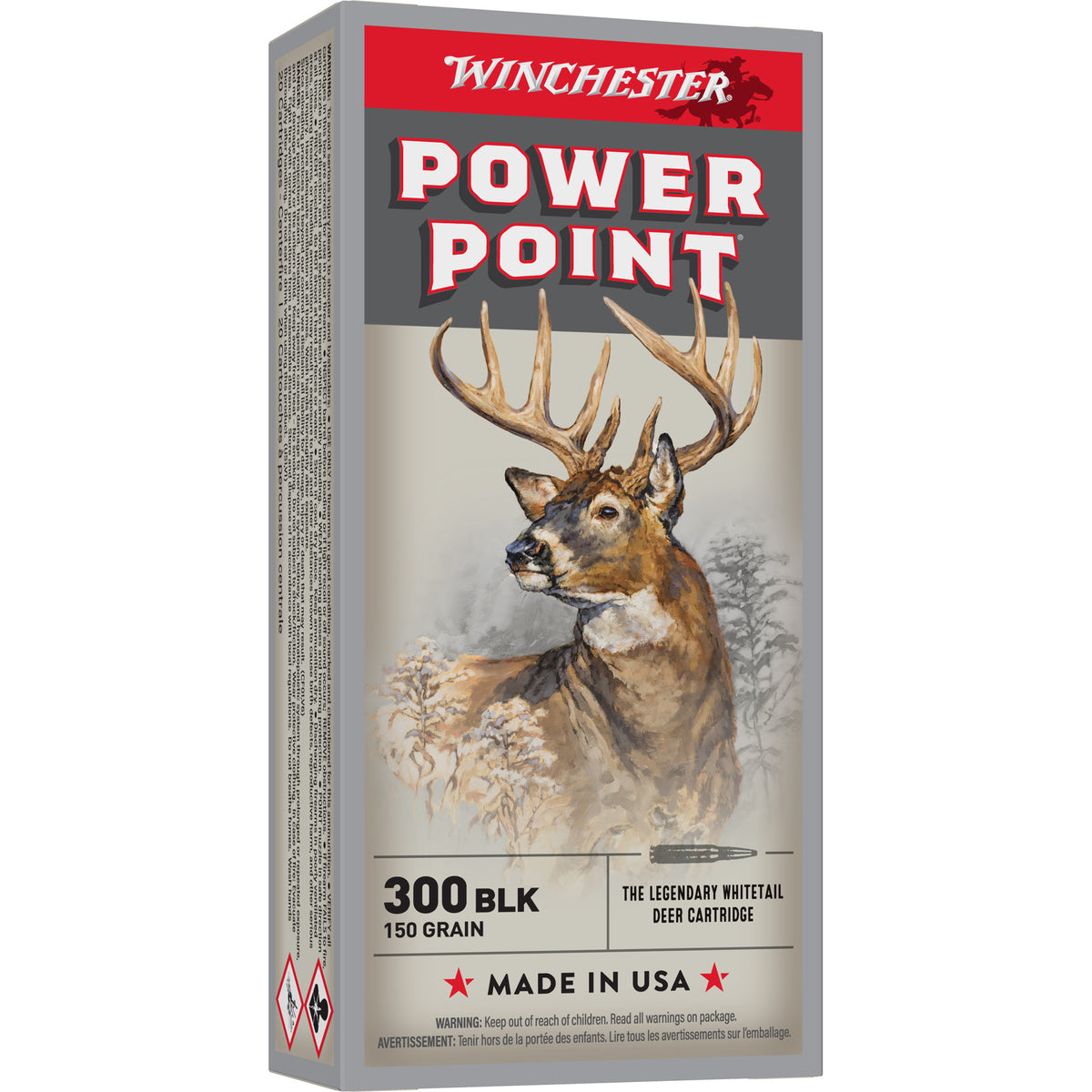 Winchester .300 AAC Blackout Power Point 150 grain Jacketed Soft Point ammunition