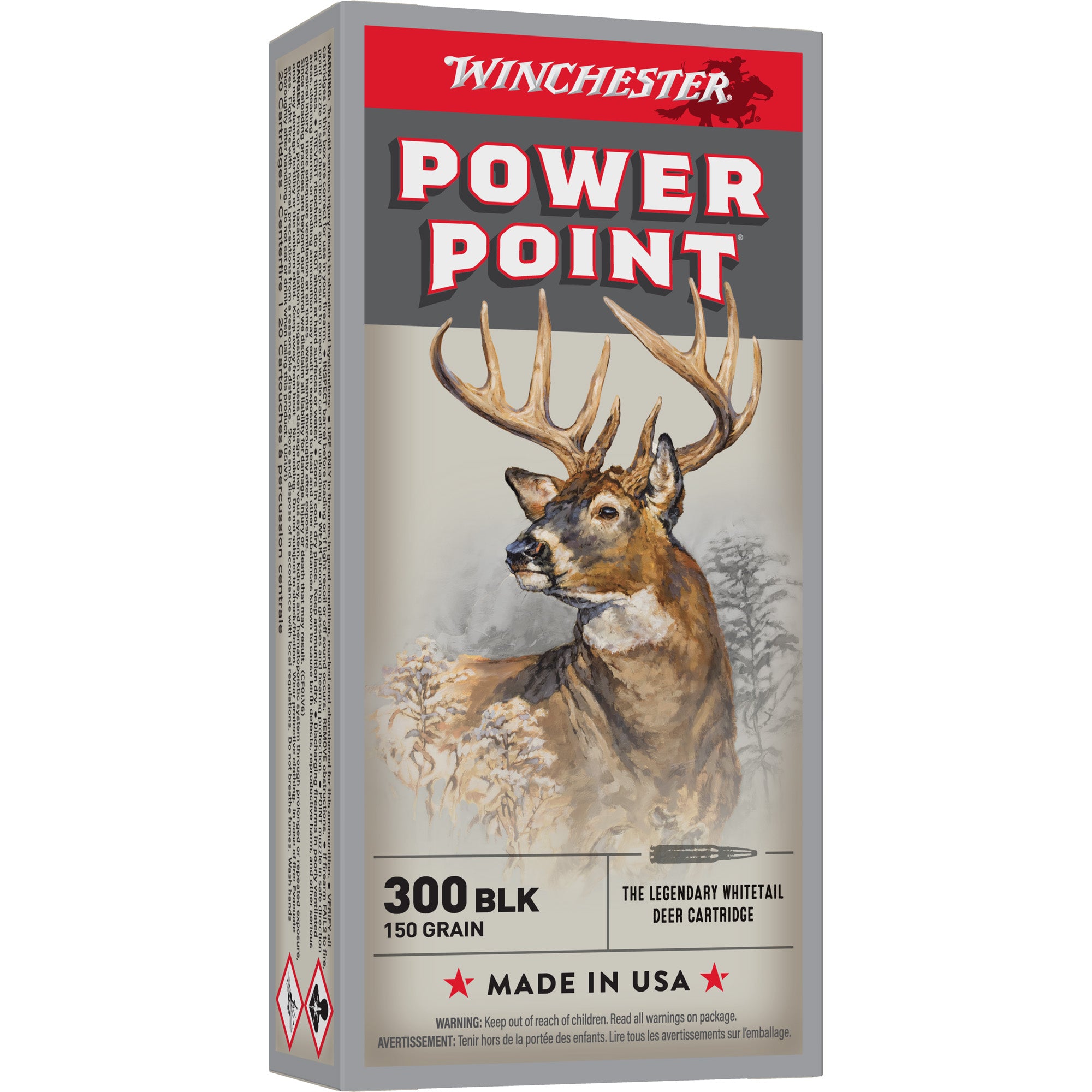 Winchester .300 AAC Blackout Power Point 150 grain Jacketed Soft Point ammunition