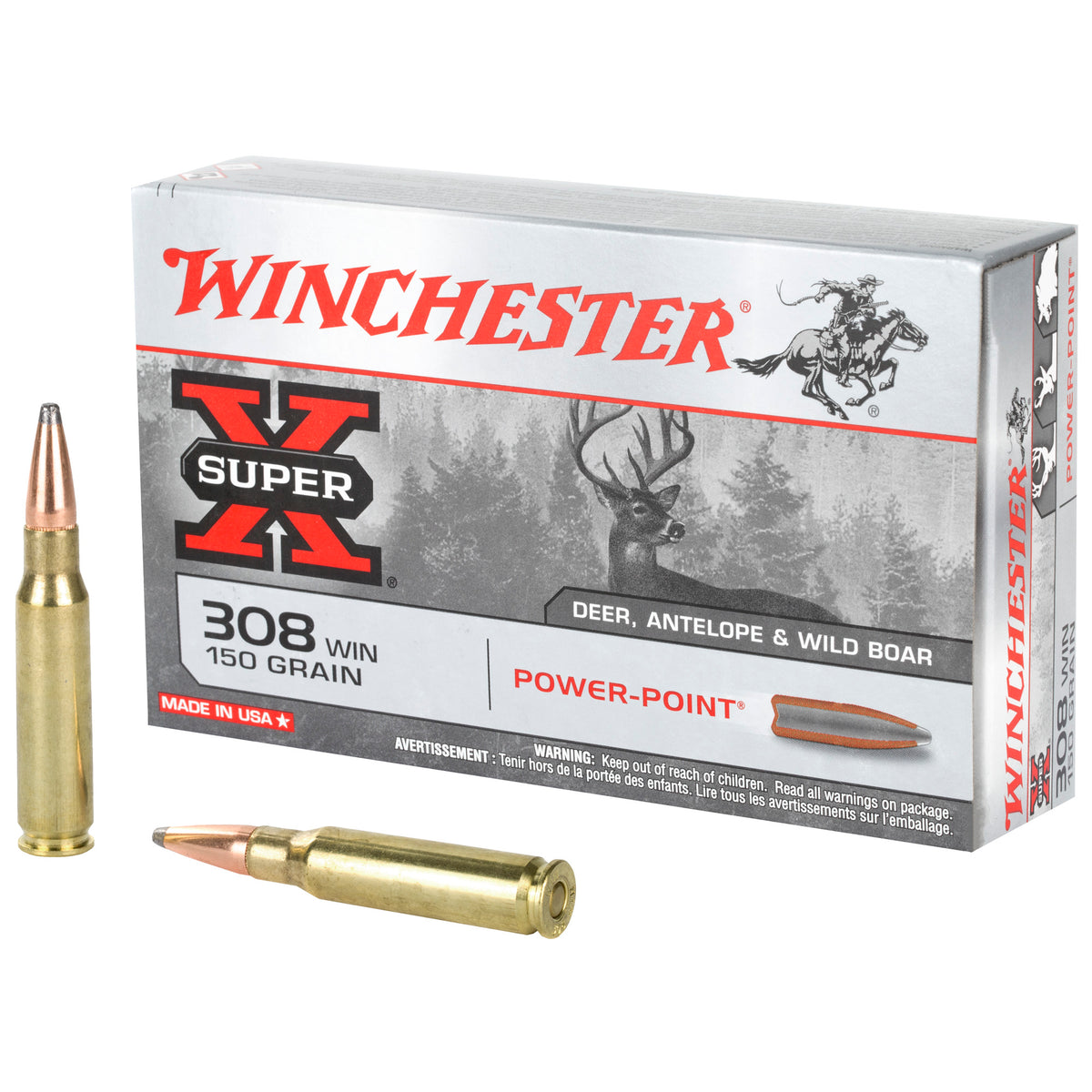 Winchester Super-X Power-Point Pointed Soft Point 150 Grain .308 Win / 7.62x51mm 2820 fps 020892200395
